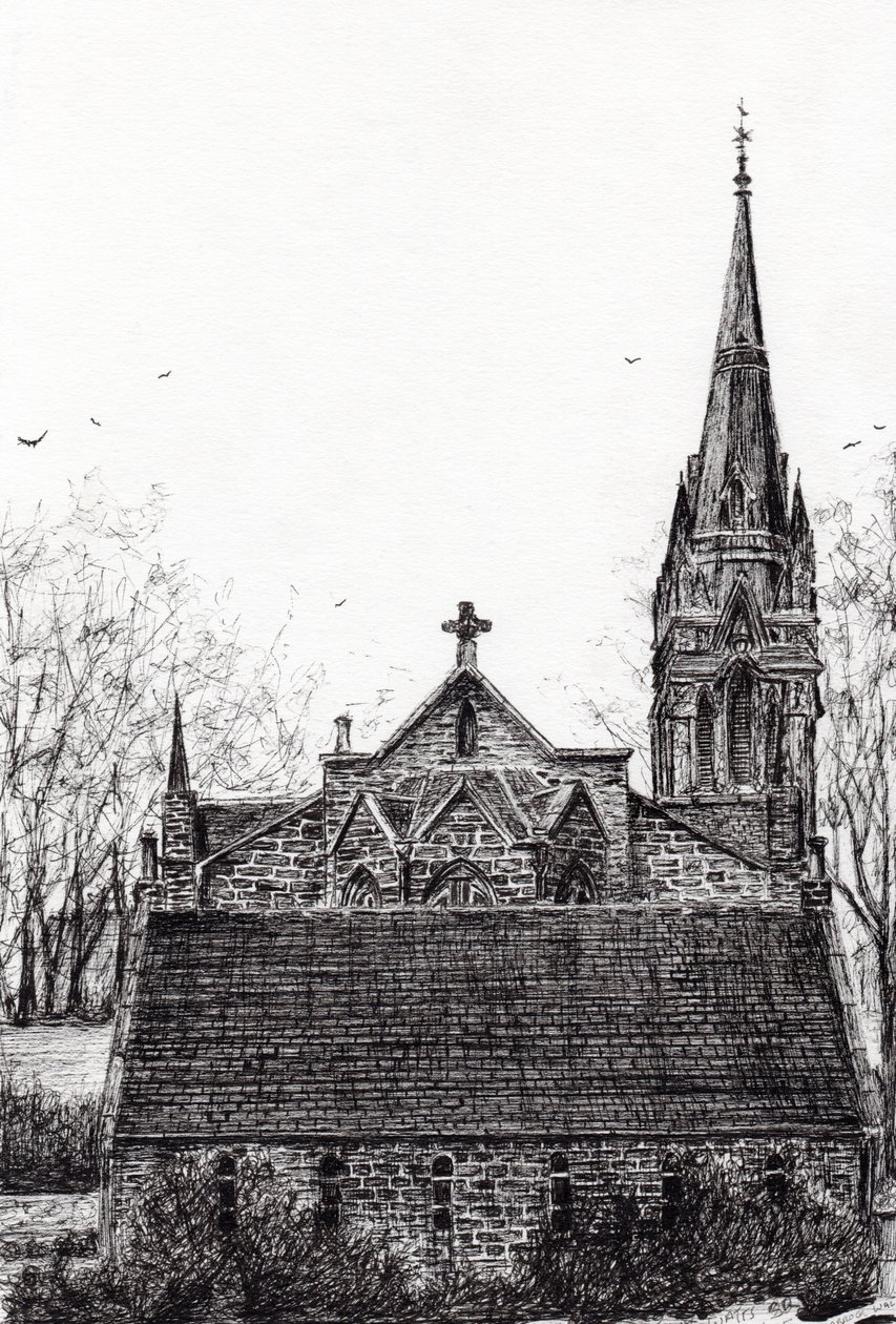 Glenmuick (Ballater) Church, 2007, (blæk på papir) af Vincent Alexander Booth