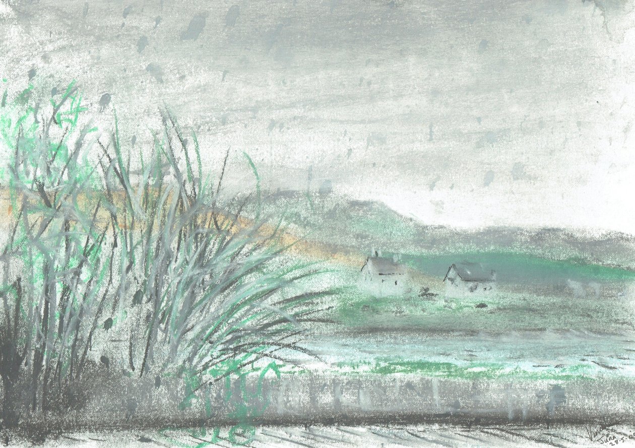 Isle of Jura i regnskyl, 2005, (pastellfarver på papir) af Vincent Alexander Booth