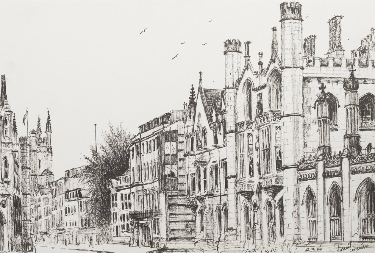 Kings College, Cambridge, 2007, (blæk på papir) af Vincent Alexander Booth