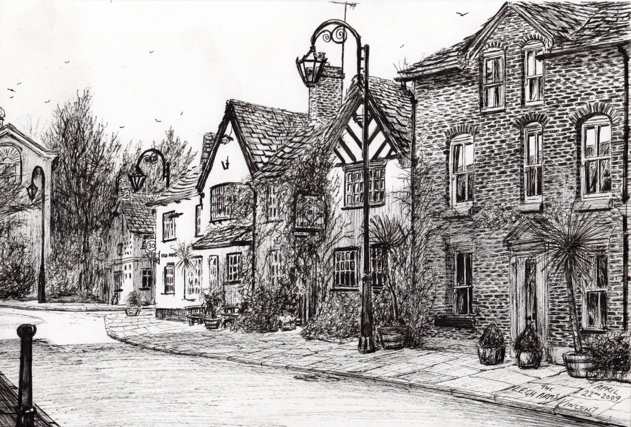 Legh Arms Prestbury, 2009, (blæk på papir) af Vincent Alexander Booth