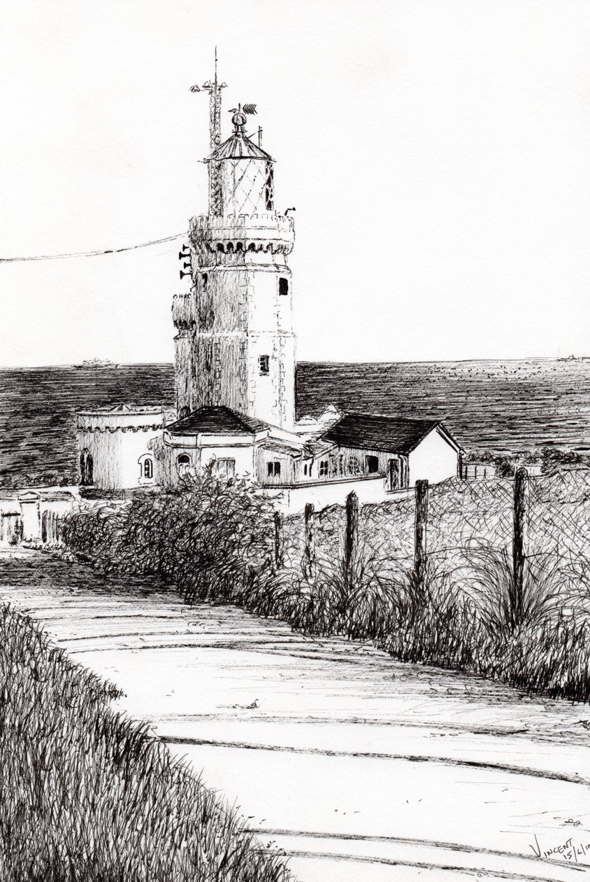 Lighthouse Isle of Wight, 2010, (blæk på papir) af Vincent Alexander Booth