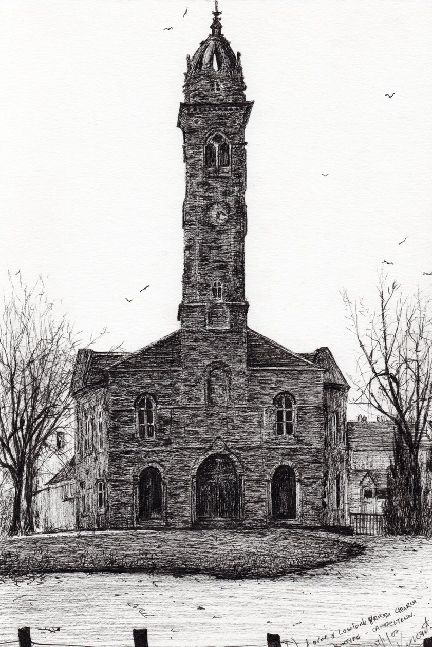 Lorne & Lowland sognekirke, 2007, (blæk på papir) af Vincent Alexander Booth