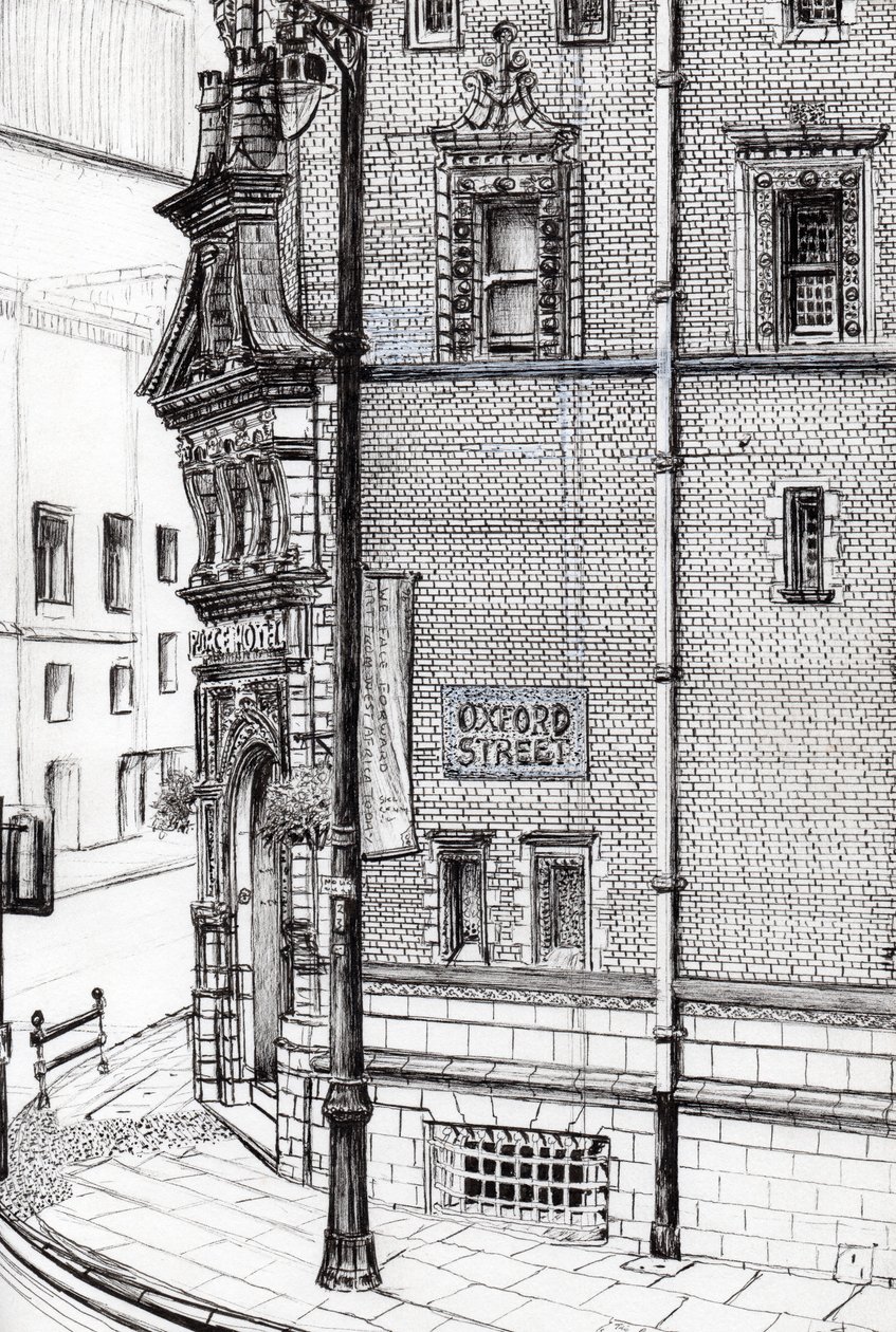 Palace Hotel, Oxford Street, Manchester, 2012, (blæk på papir) af Vincent Alexander Booth