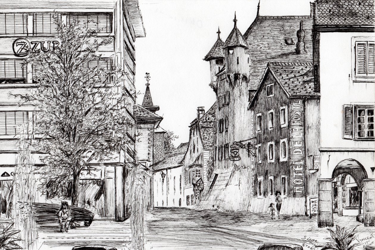 Sierre Schweiz, 2012, (blæk på papir) af Vincent Alexander Booth