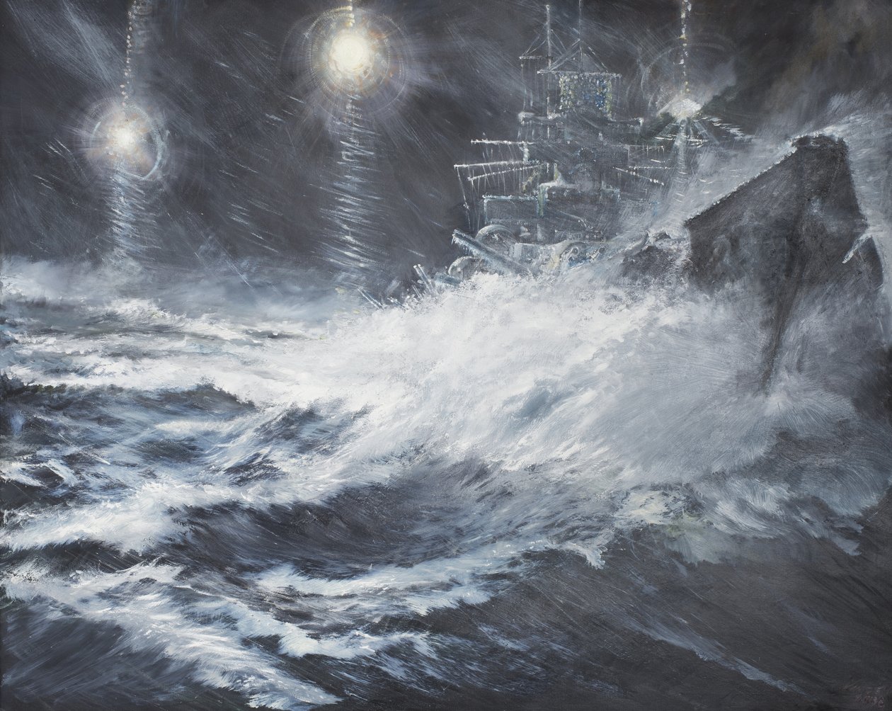 Overrasket af Starshell Scharnhorst på North Cape, 2008, (Olie On Canvas) af Vincent Alexander Booth