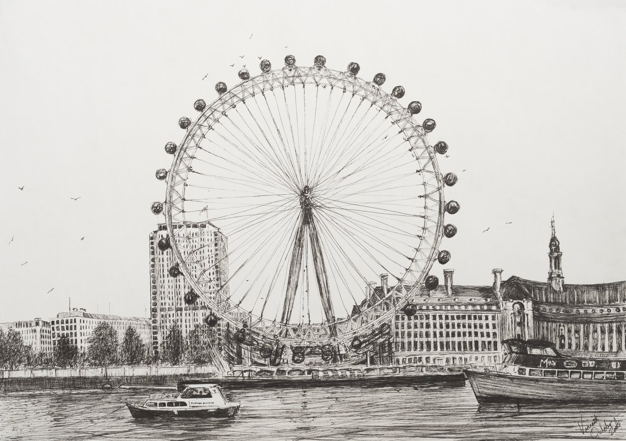 The London Eye, 2006, (blæk på papir) af Vincent Alexander Booth