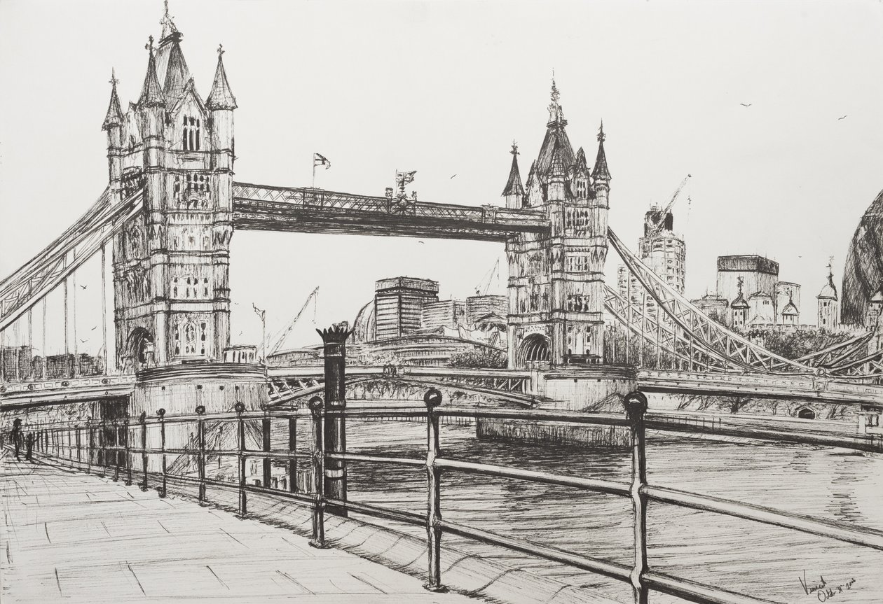Tower Bridge London, 2006, (blæk på papir) af Vincent Alexander Booth