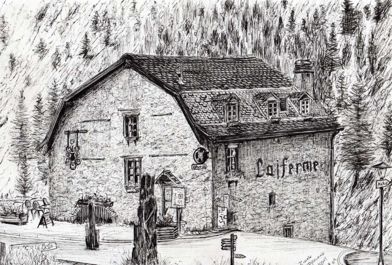 Zinal Schweiz, 2009, (blæk på papir) af Vincent Alexander Booth