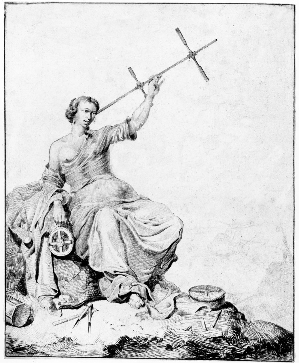 Navigation, ca. 1670-90 (pen og blæk og grafit på papir) af Vincent Laurensz van der Vinne
