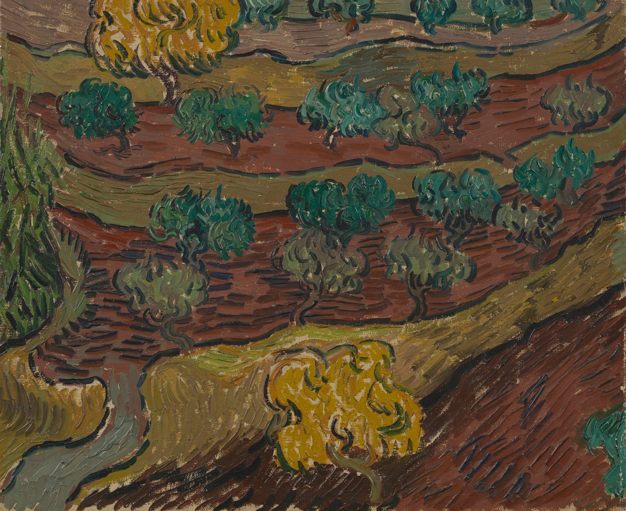 Oliventræer på en bjergskråning af Vincent van Gogh