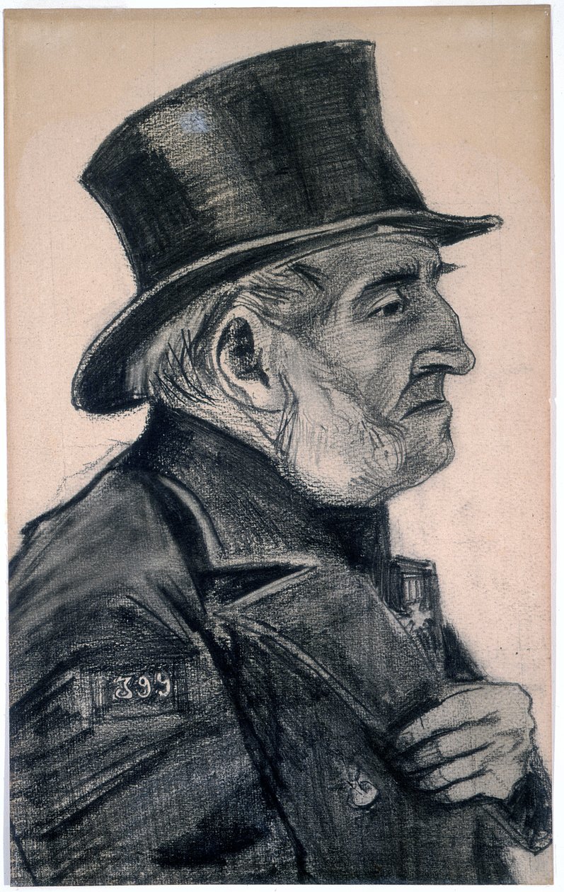 An Almshouse Man in a Top Hat, 1882 (grafit med hvid forhøjning på papir) af Vincent van Gogh
