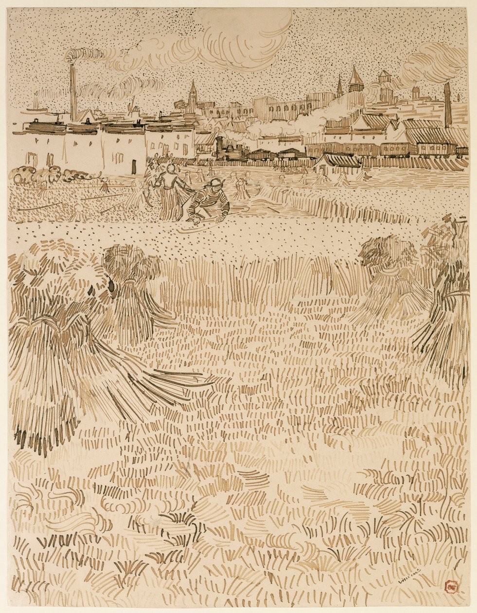 Arles. Udsigt fra hvedemarkerne af Vincent van Gogh
