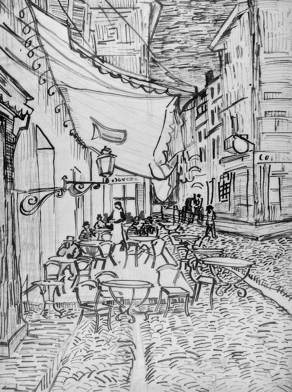 Cafe terrasse om aftenen af Vincent van Gogh