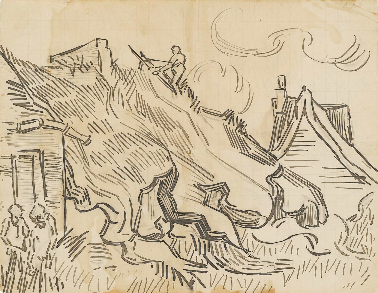 Sommerhuse med stråtag og figurer af Vincent van Gogh