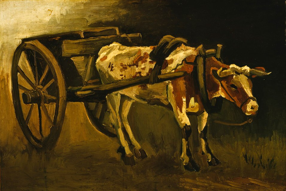Vogn med en rødbrun okse af Vincent van Gogh