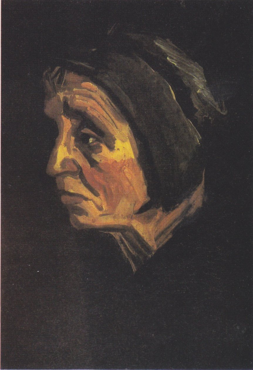Hoved af en gammel bondekvinde med en mørk hætte af Vincent van Gogh