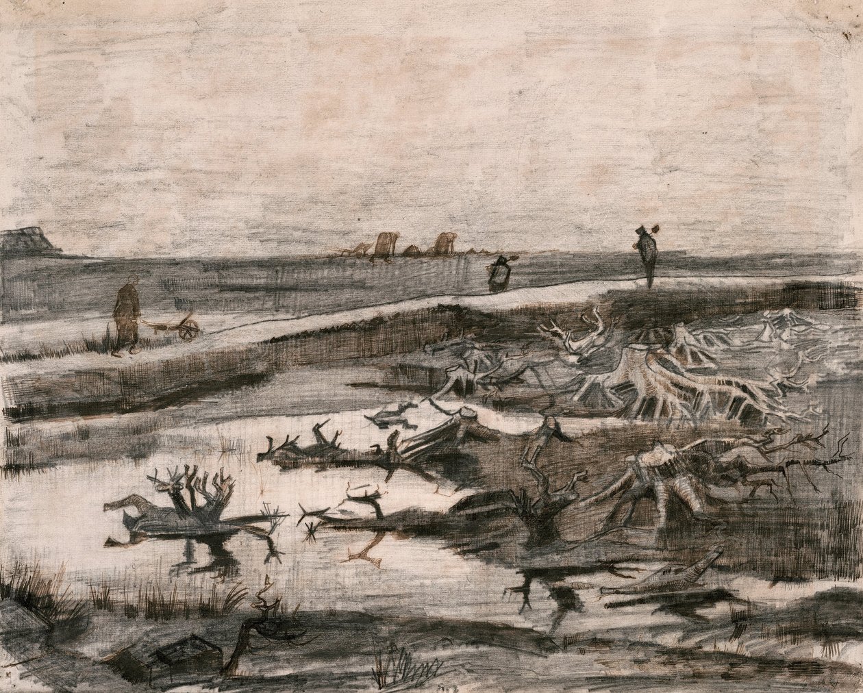 Landskab med Bogstammer (Travaux aux Champs) af Vincent van Gogh