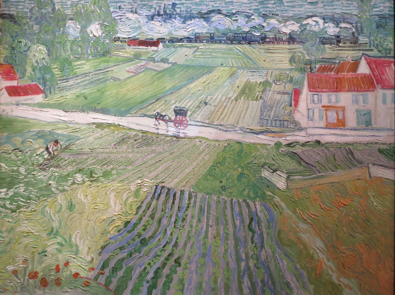 Landskab med vogn og tog af Vincent van Gogh