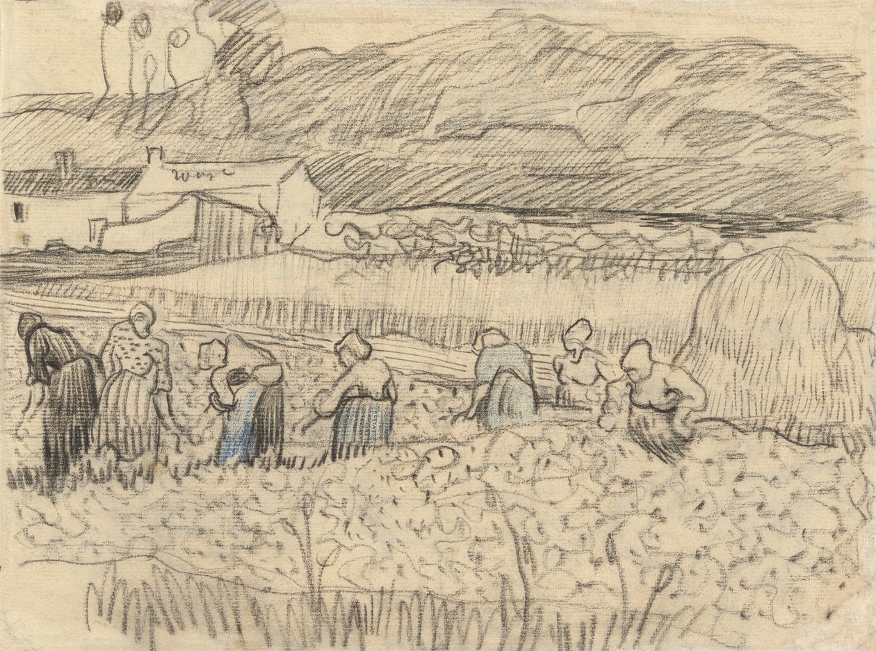 Landskab med bondekvinder, der høster af Vincent van Gogh