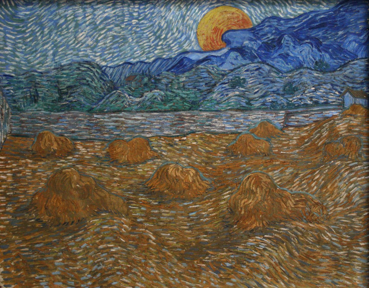 Landskab med majskaller og stigende måne af Vincent van Gogh