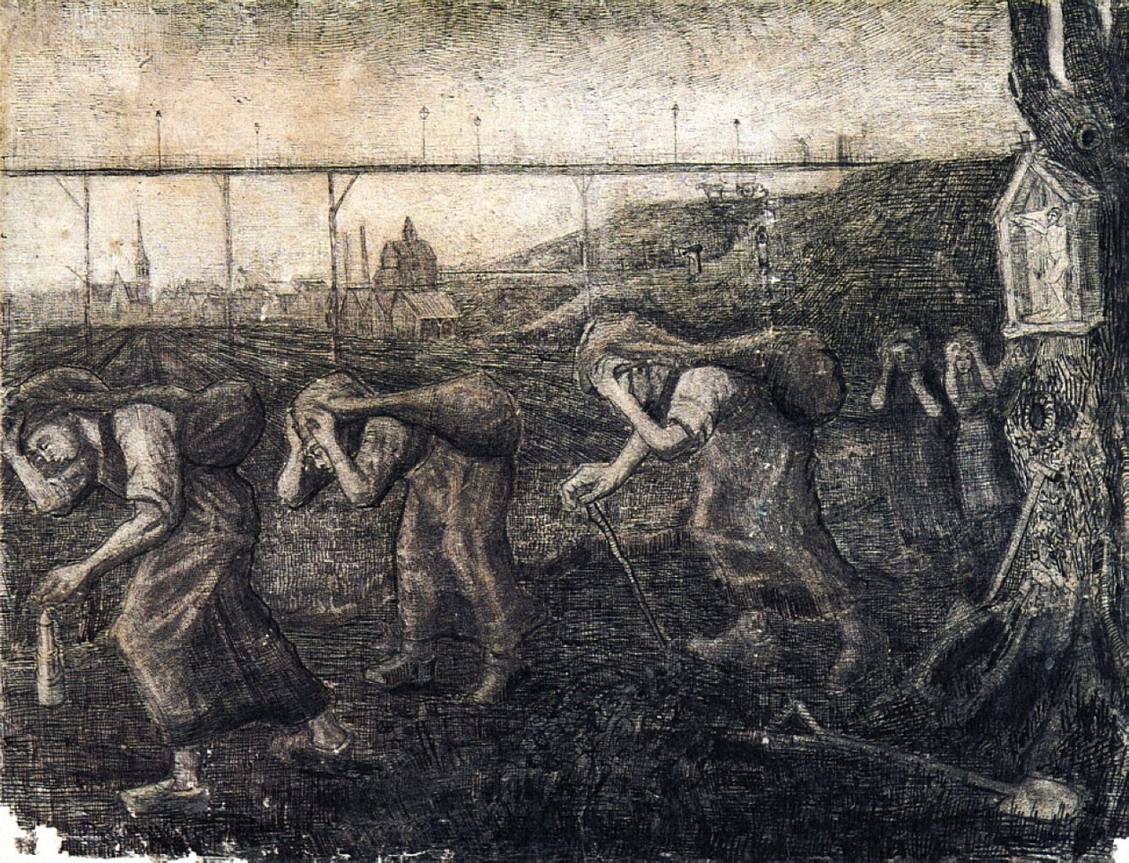 Minearbejdere kvinder bærer sække bærerne af byrden af Vincent van Gogh