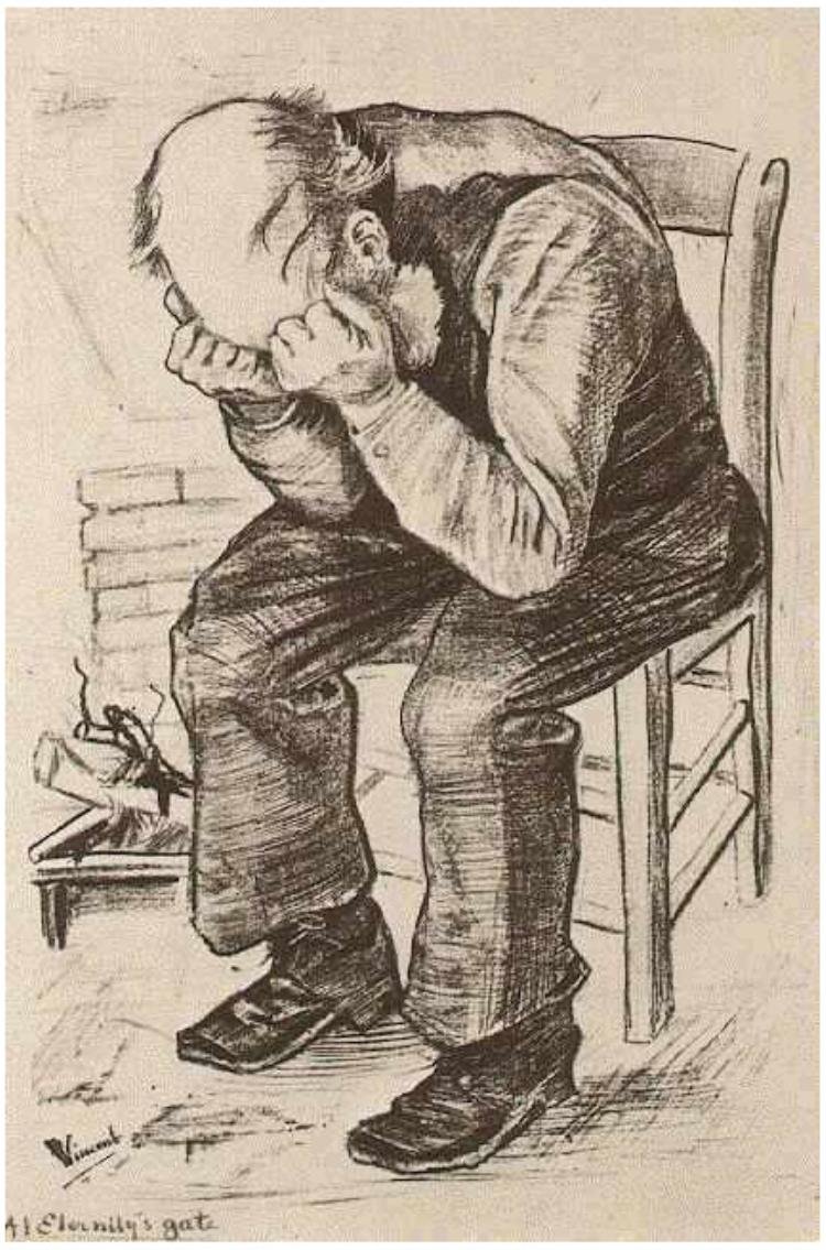 Gammel mand med hovedet i hænderne (ved Eternitys Gate) af Vincent van Gogh