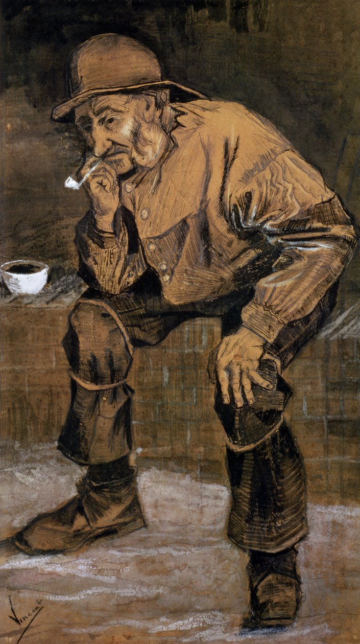 Gammel mand med en pibe, 1883 (pen og blæk og kul) af Vincent van Gogh