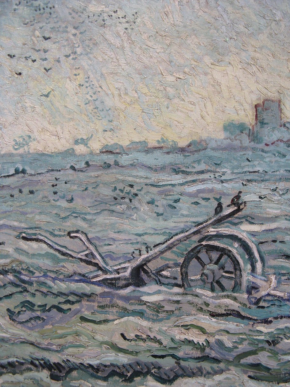 Snedækket mark med en harve af Vincent van Gogh