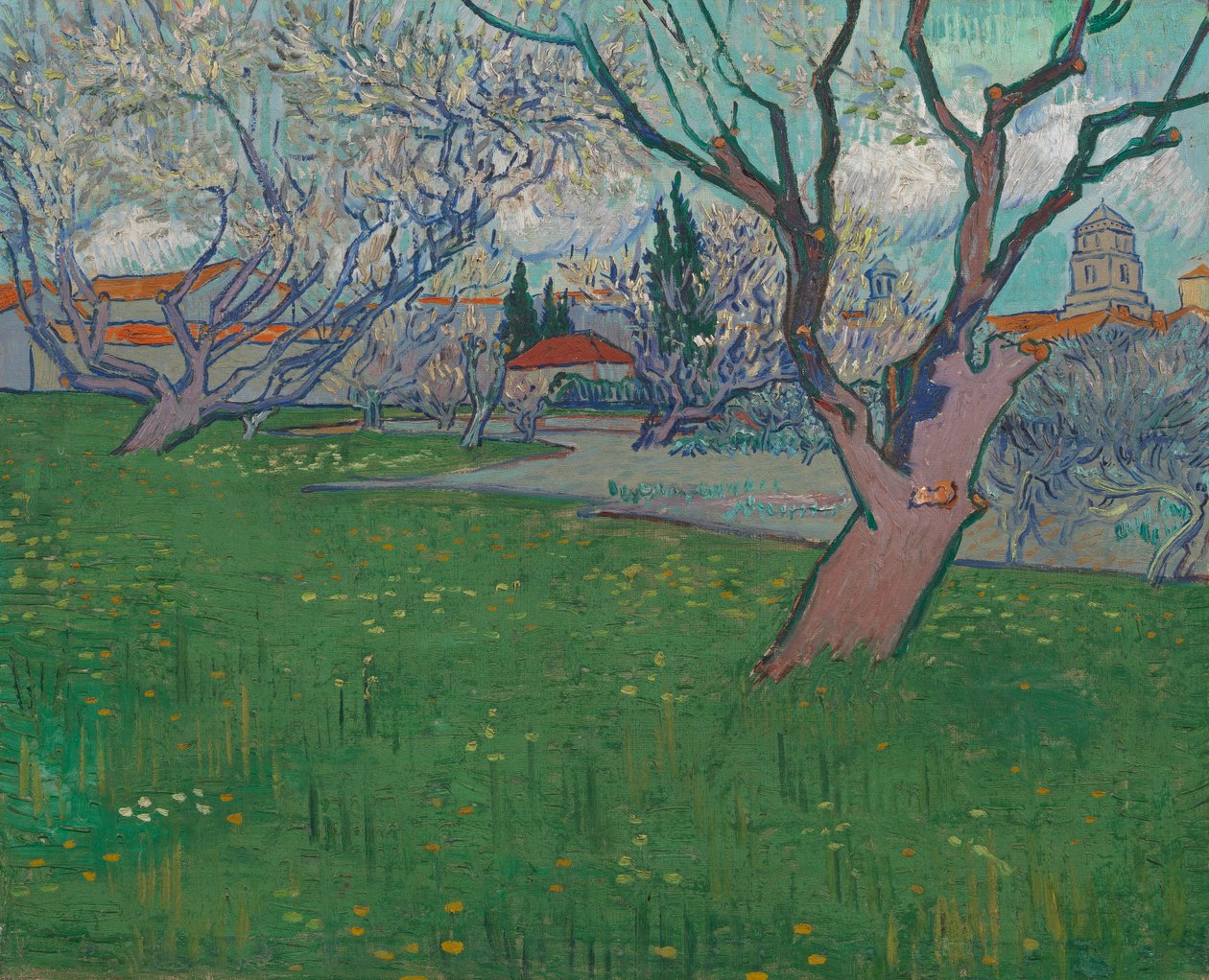 Frugtplantager i blomstring, udsigt over Arles af Vincent van Gogh