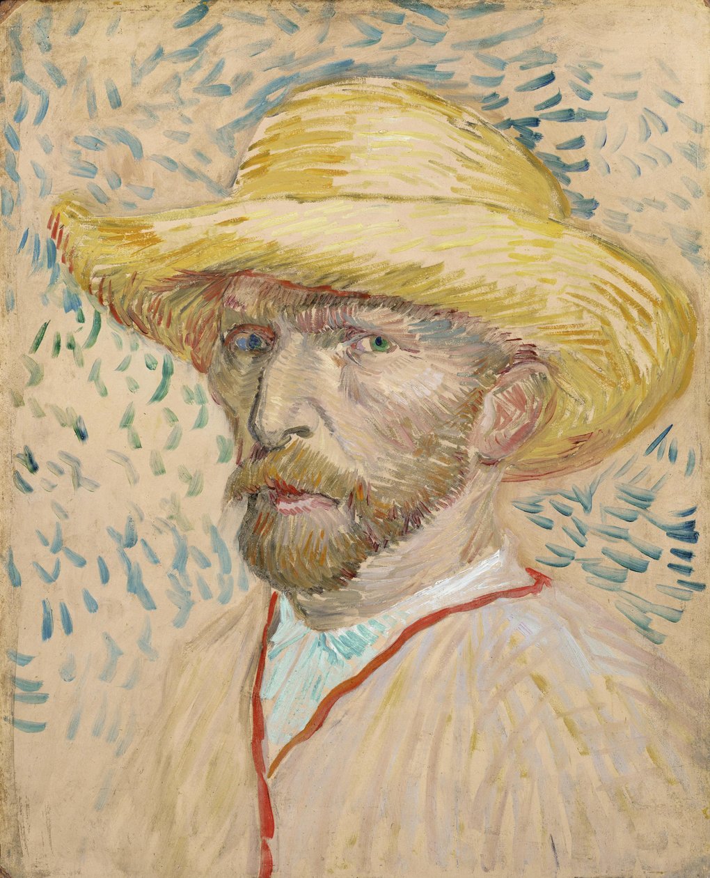 Selvportræt med stråhat af Vincent van Gogh