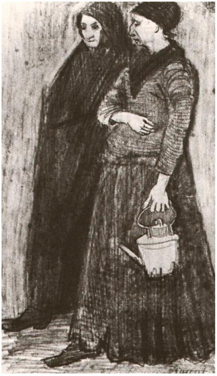 Sien gravid, gå med ældre kvinde af Vincent van Gogh