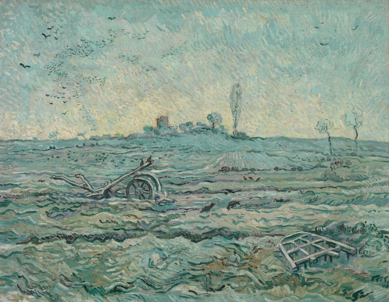 Snedækket mark med en harve (efter hirse) af Vincent van Gogh
