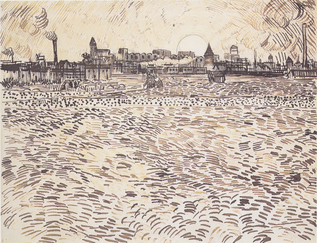 Sommeraften, tegning fra et malet arbejdsværelse af Vincent van Gogh
