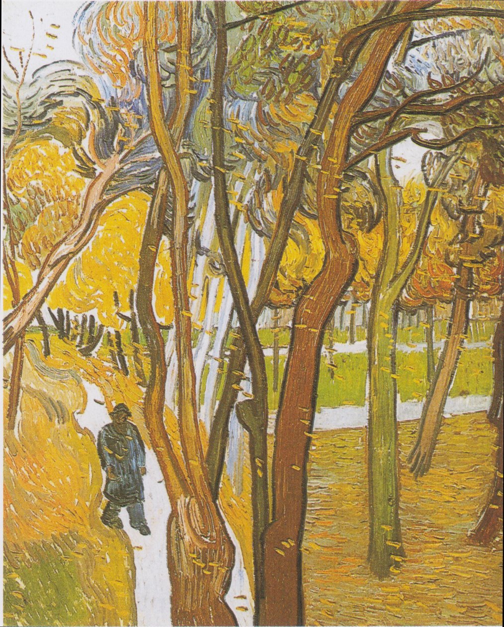 Vandrere i parken med faldende blade af Vincent van Gogh