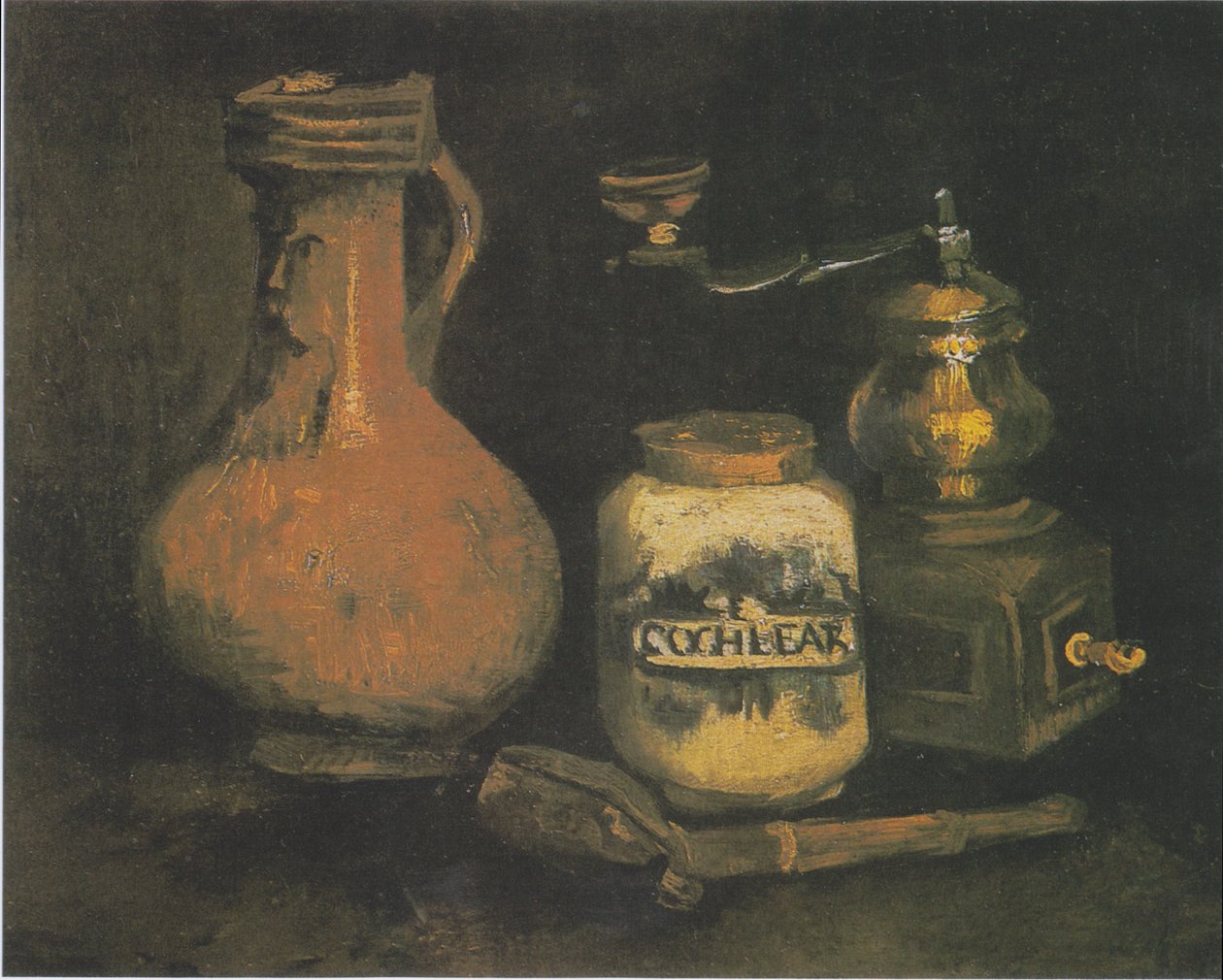 Stilleben med et Bartmann -krus, kaffekværn og rørkasse af Vincent van Gogh