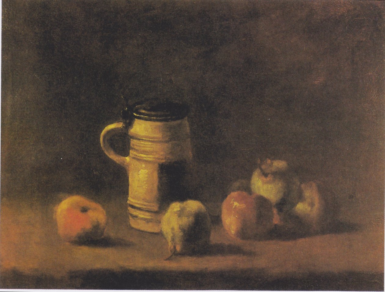 Stilleben med ølkrus og frugt af Vincent van Gogh