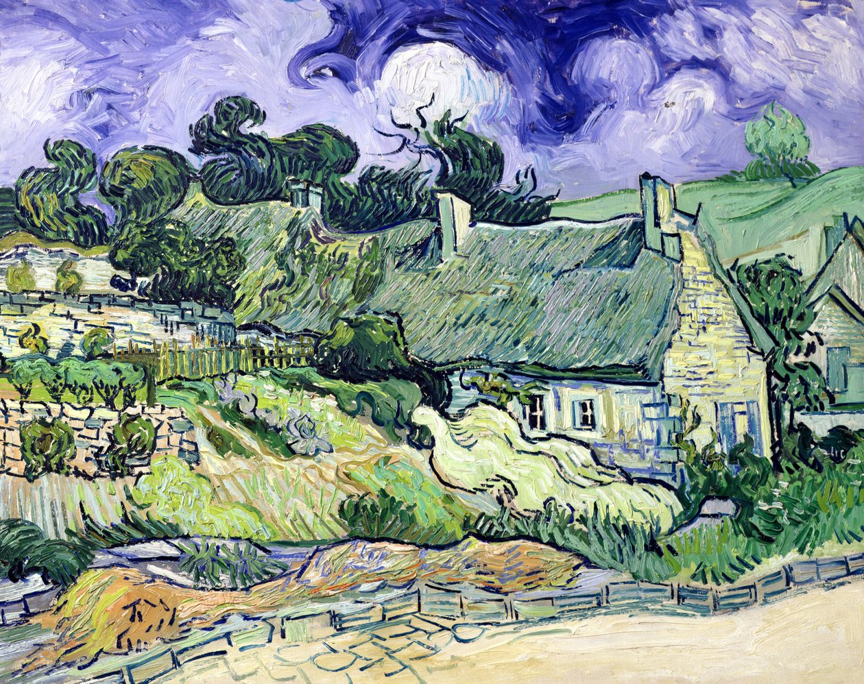 Stråtækte hytter i Cordeville, Auvers-sur-Oise, 1890 af Vincent van Gogh