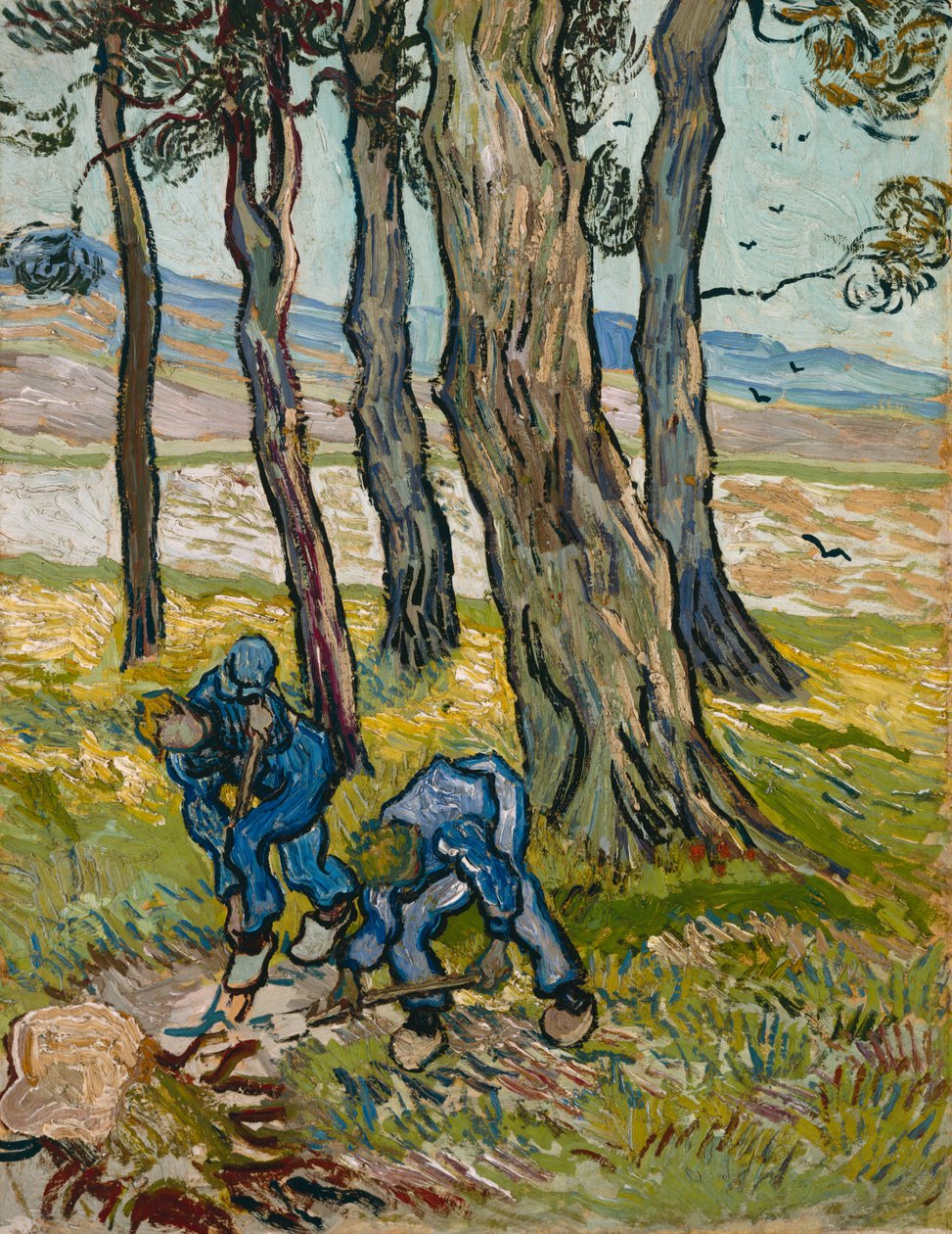 The Diggers, 1889 (olie på papir foret på lærred) af Vincent van Gogh
