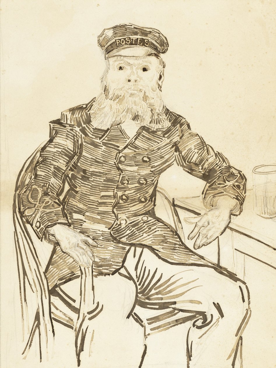 Postbuddet Joseph Roulin, 1888 (brunt blæk over grafit på papir) af Vincent van Gogh