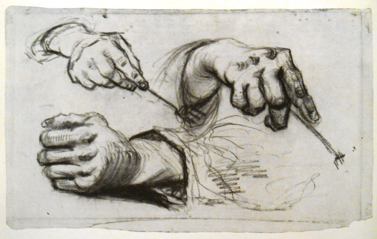 Tre hænder, to holder en gaffel af Vincent van Gogh