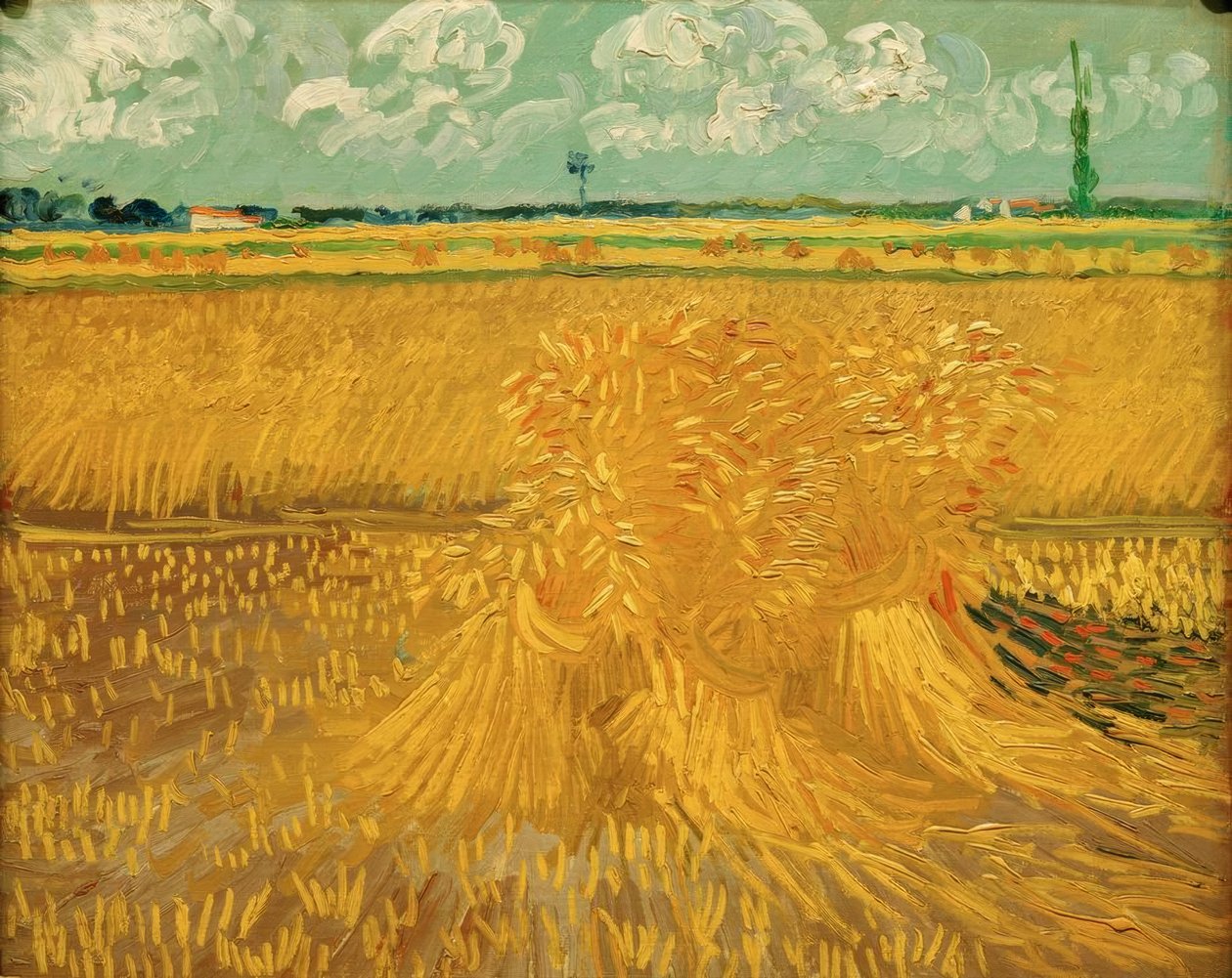 Hvedemark med bundter af korn af Vincent van Gogh