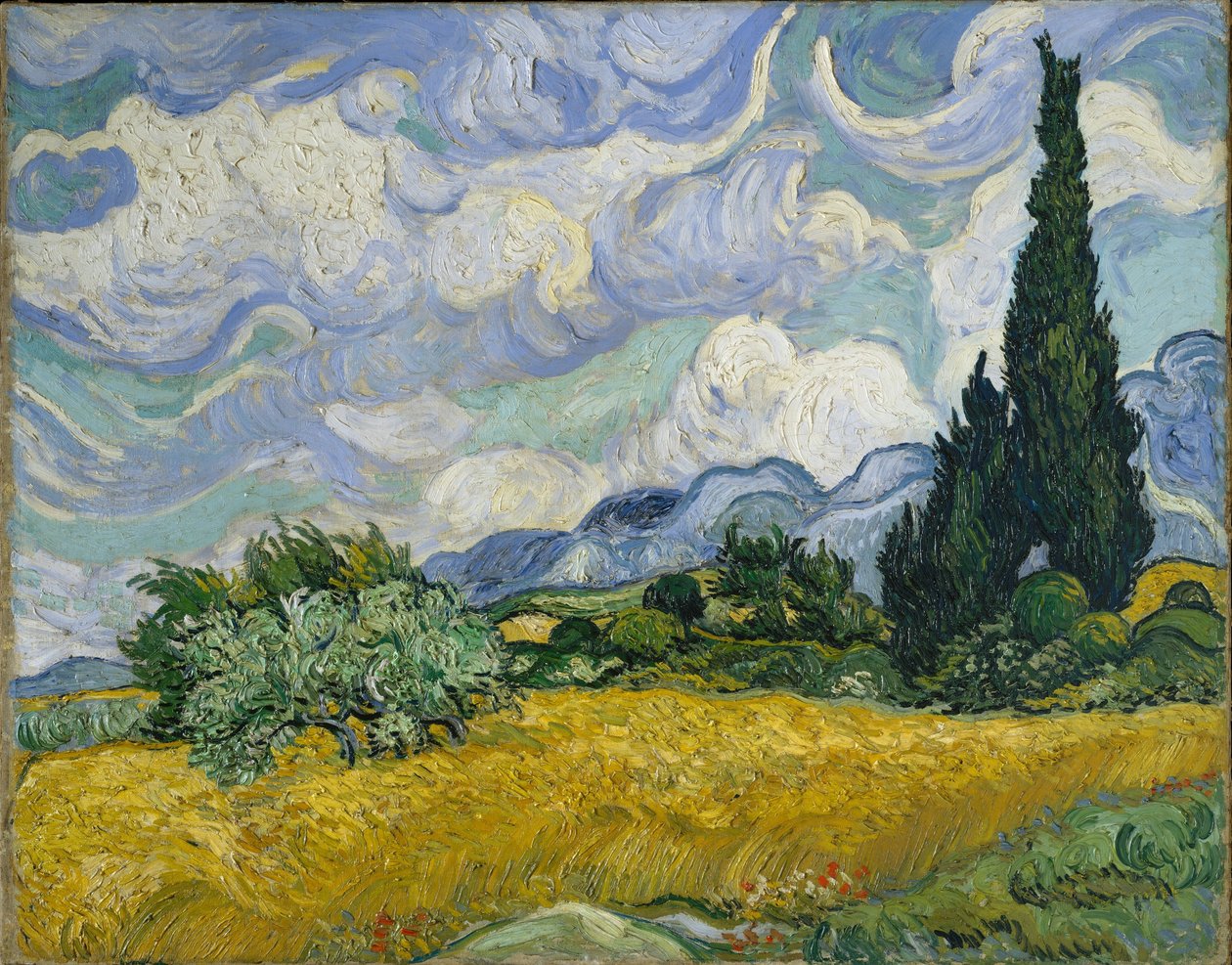 Hvedemark med Cypresser af Vincent van Gogh