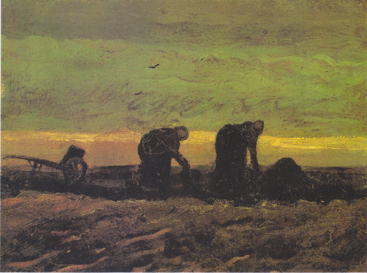 To bondekvinder klipper tørv af Vincent van Gogh