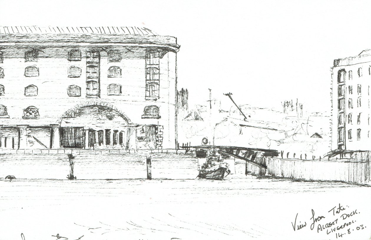 Albert Dock Liverpool, 2003, (Blæk på papir) af Vincent Alexander Booth