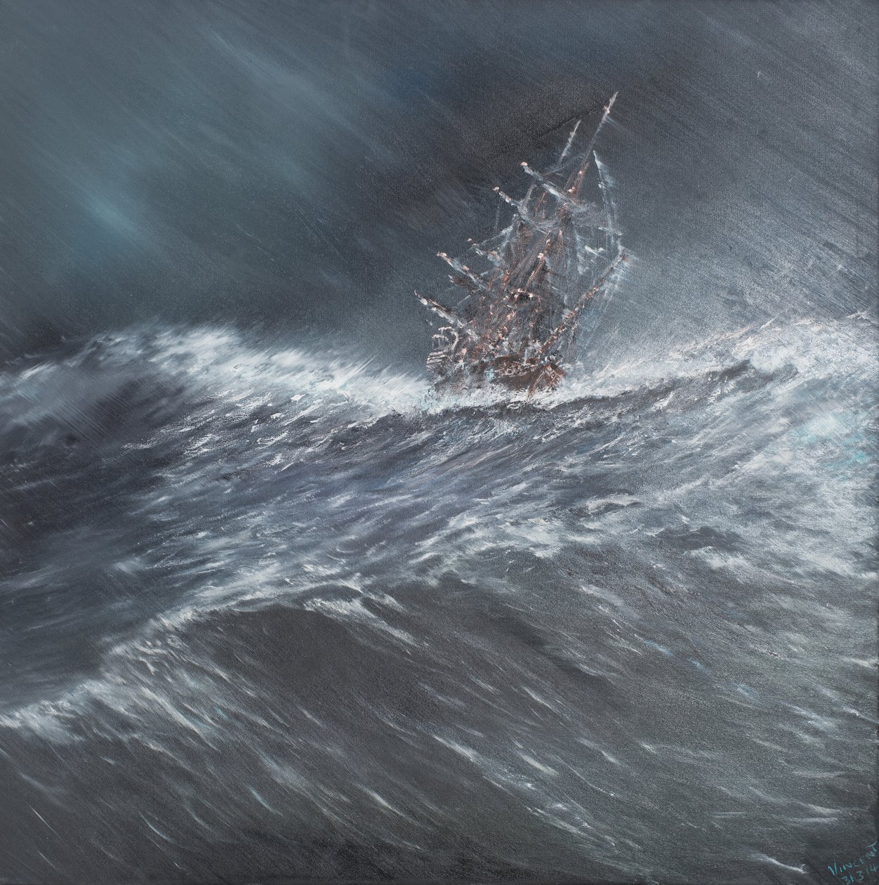 Beagle i en storm ud for Kap Horn (2) 24. december 1832, 2014, (Olie On Canvas) af Vincent Alexander Booth