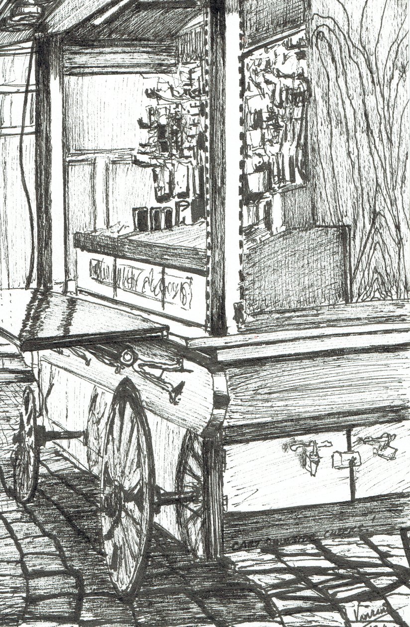Vogn uden for Cheers Bar Boston USA, 2003, (Blæk på papir) af Vincent Alexander Booth