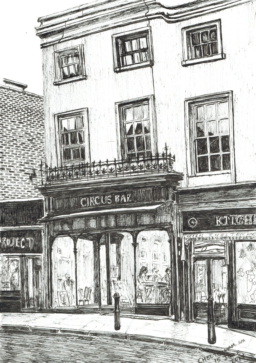 Cheltenham Spa, 2017, (blæk på papir) af Vincent Alexander Booth