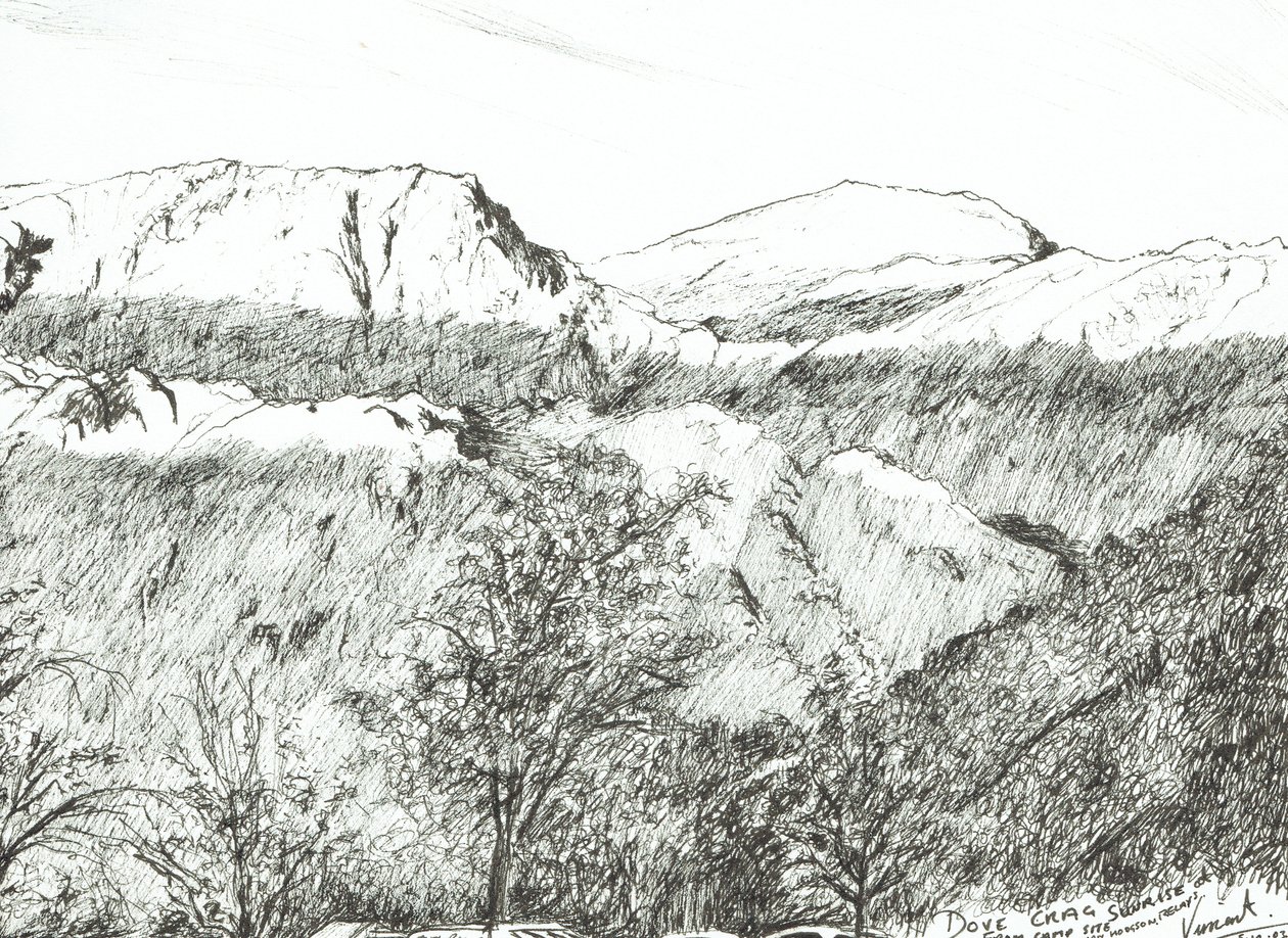 Dove Crag at Sunrise, 2003, (Blæk på papir) af Vincent Alexander Booth