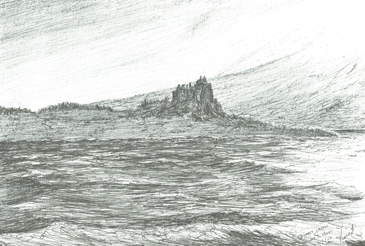 Duart Castle fra færge;2007;(blæk på papir) af Vincent Alexander Booth