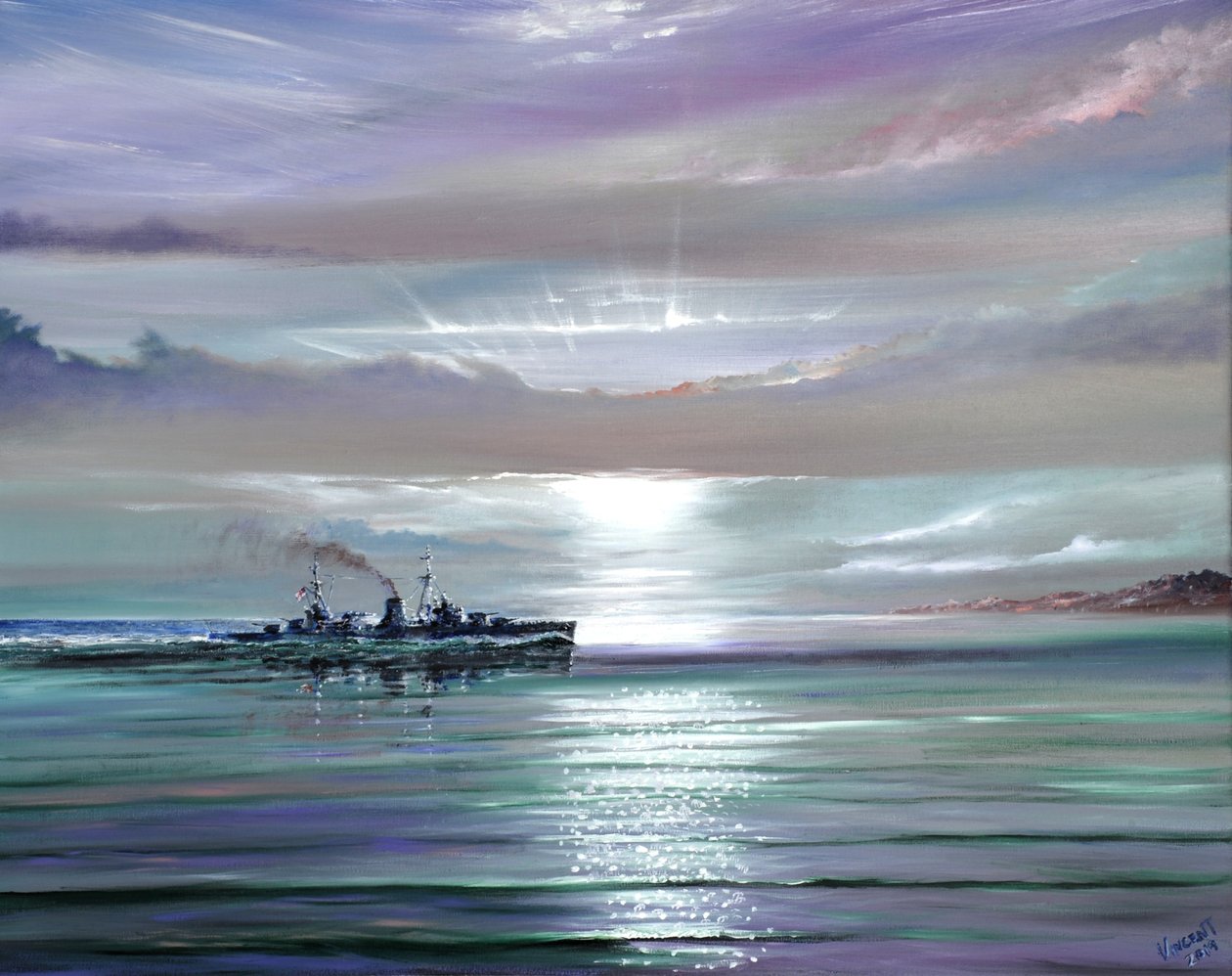 HMS Neptune, Middelhavet december 1941, 2019 (olie på lærred) af Vincent Alexander Booth